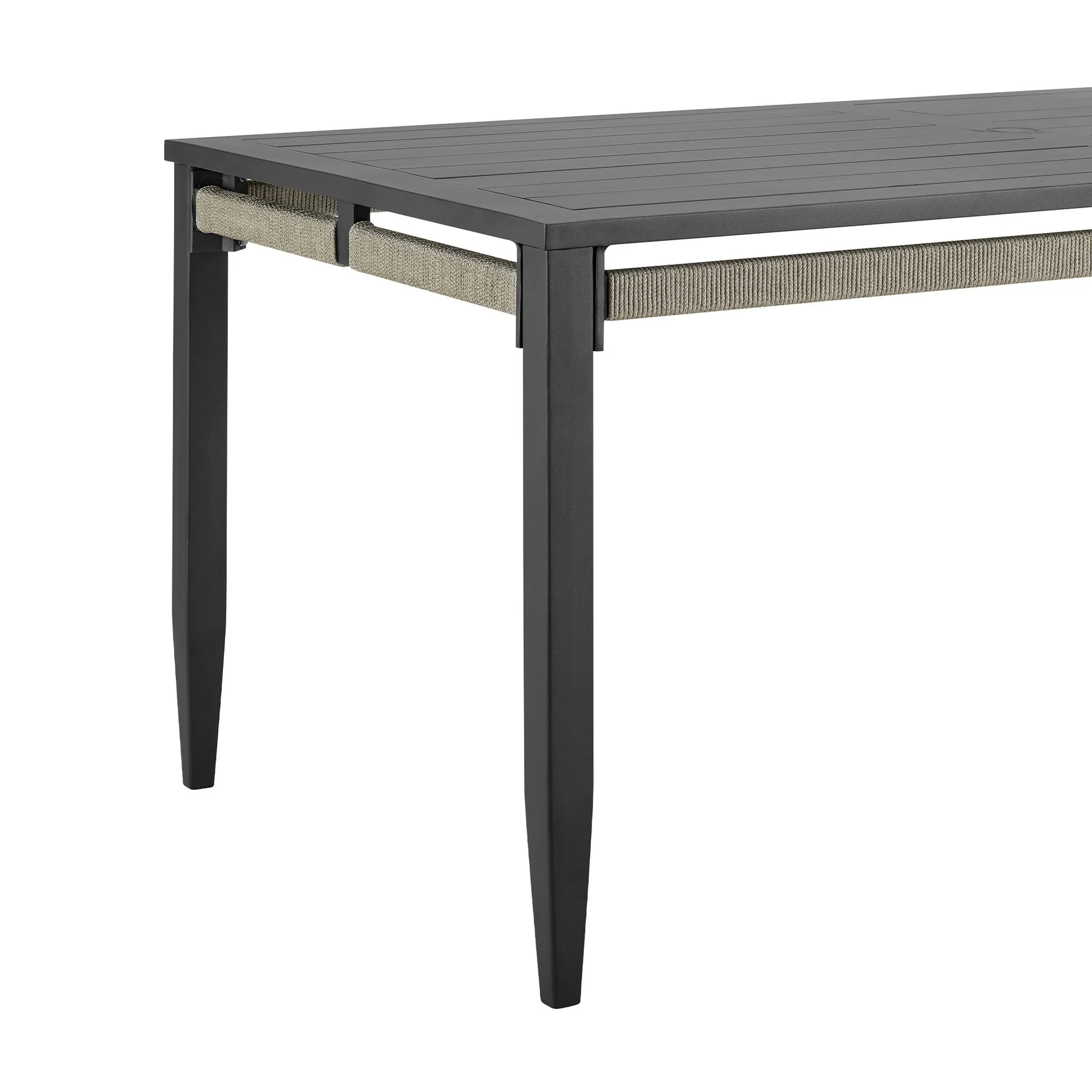 Zella Rectangular Dining Table in Aluminum with Charcoal Finish and Light Gray Rope - Image 4