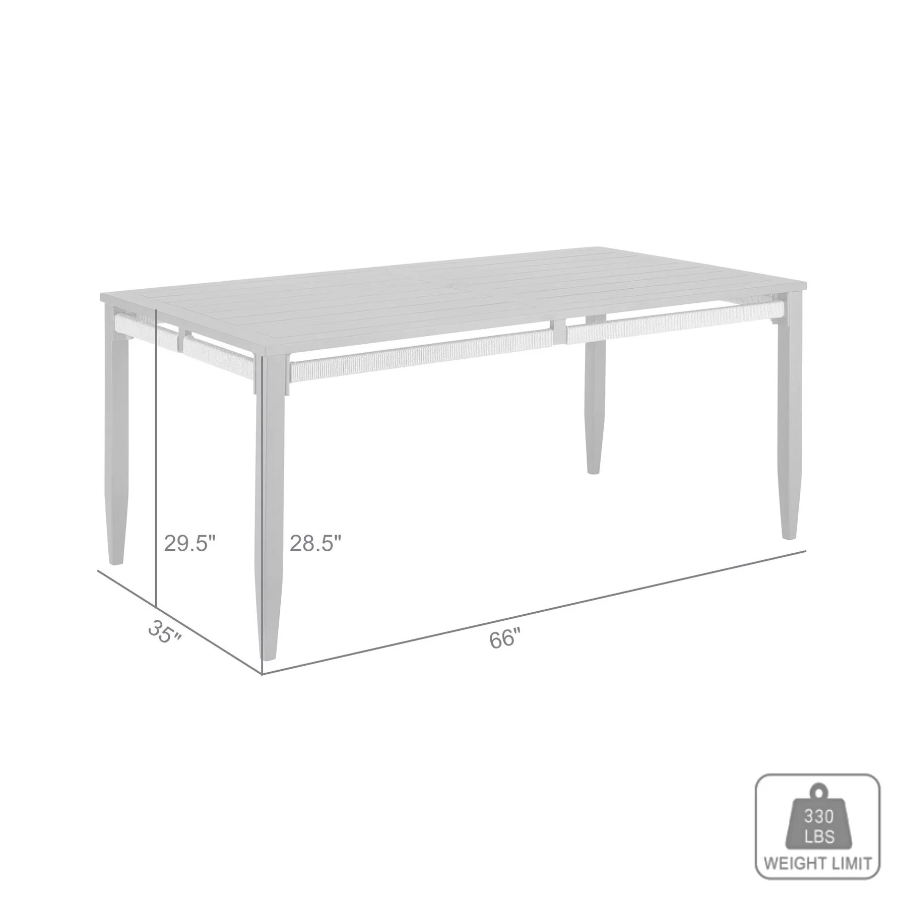 Zella Rectangular Dining Table in Aluminum with Charcoal Finish and Light Gray Rope - Image 7