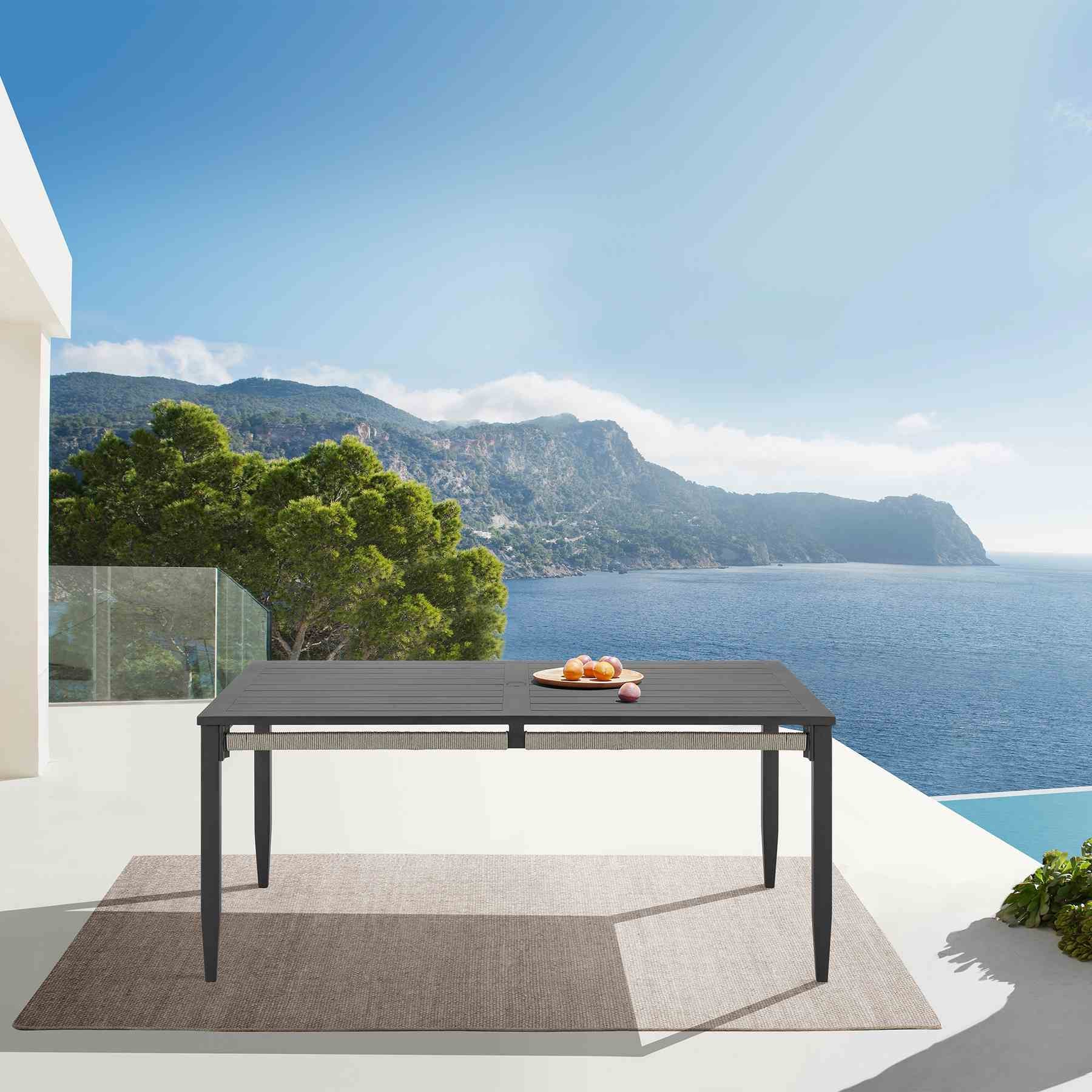Zella Rectangular Dining Table in Aluminum with Charcoal Finish and Light Gray Rope - Image 8