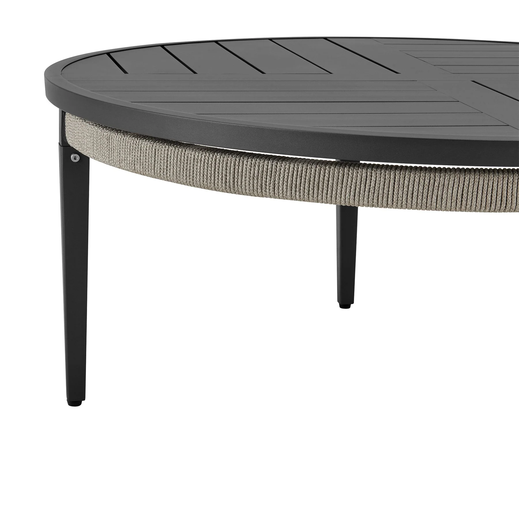 Zella Round Coffee Table in Aluminum with Charcoal Finish and Light Gray Rope - Image 2