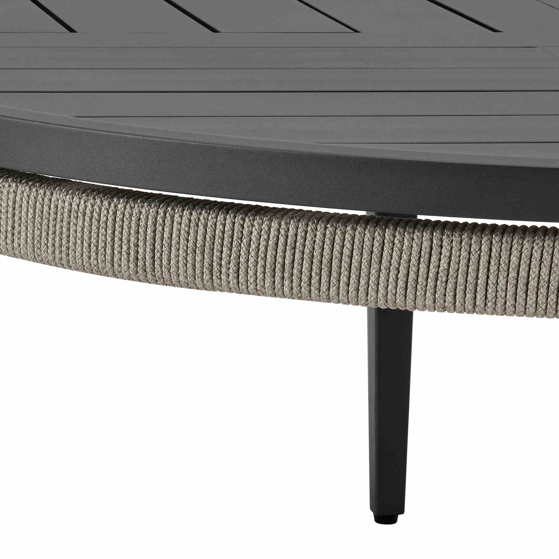 Zella Round Coffee Table in Aluminum with Charcoal Finish and Light Gray Rope - Image 3