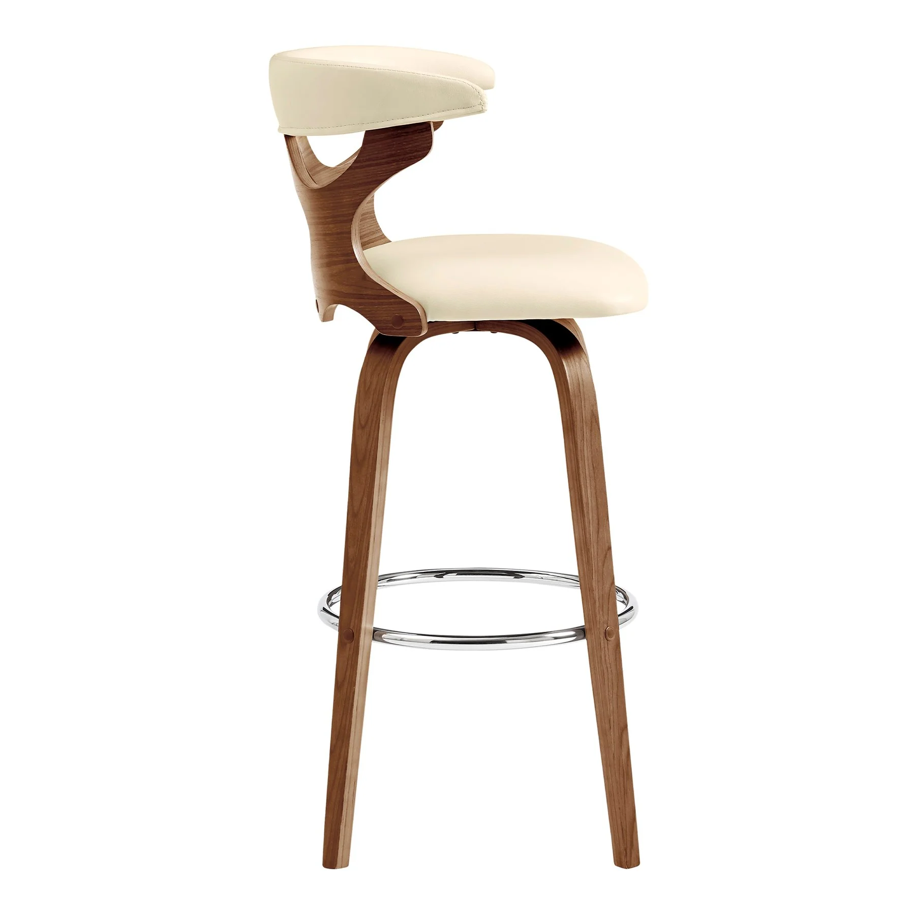Zenia 26" Swivel Counter Stool in Cream Faux Leather and Walnut Wood - Image 3