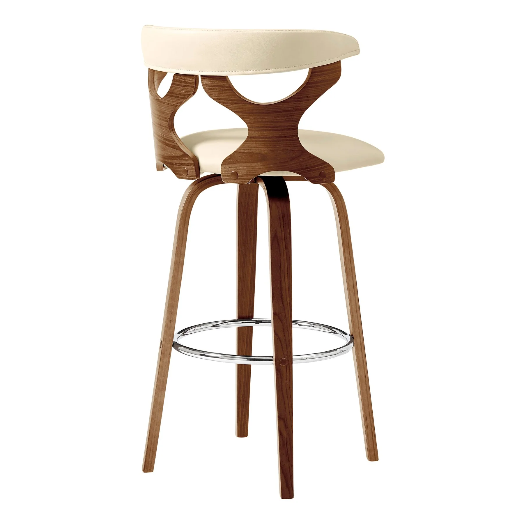 Zenia 26" Swivel Counter Stool in Cream Faux Leather and Walnut Wood - Image 4