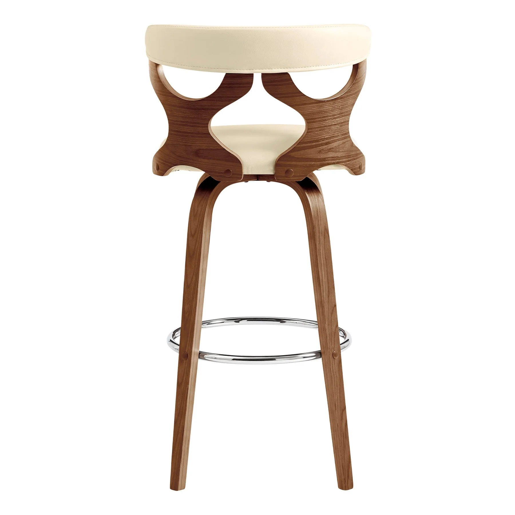 Zenia 26" Swivel Counter Stool in Cream Faux Leather and Walnut Wood - Image 5