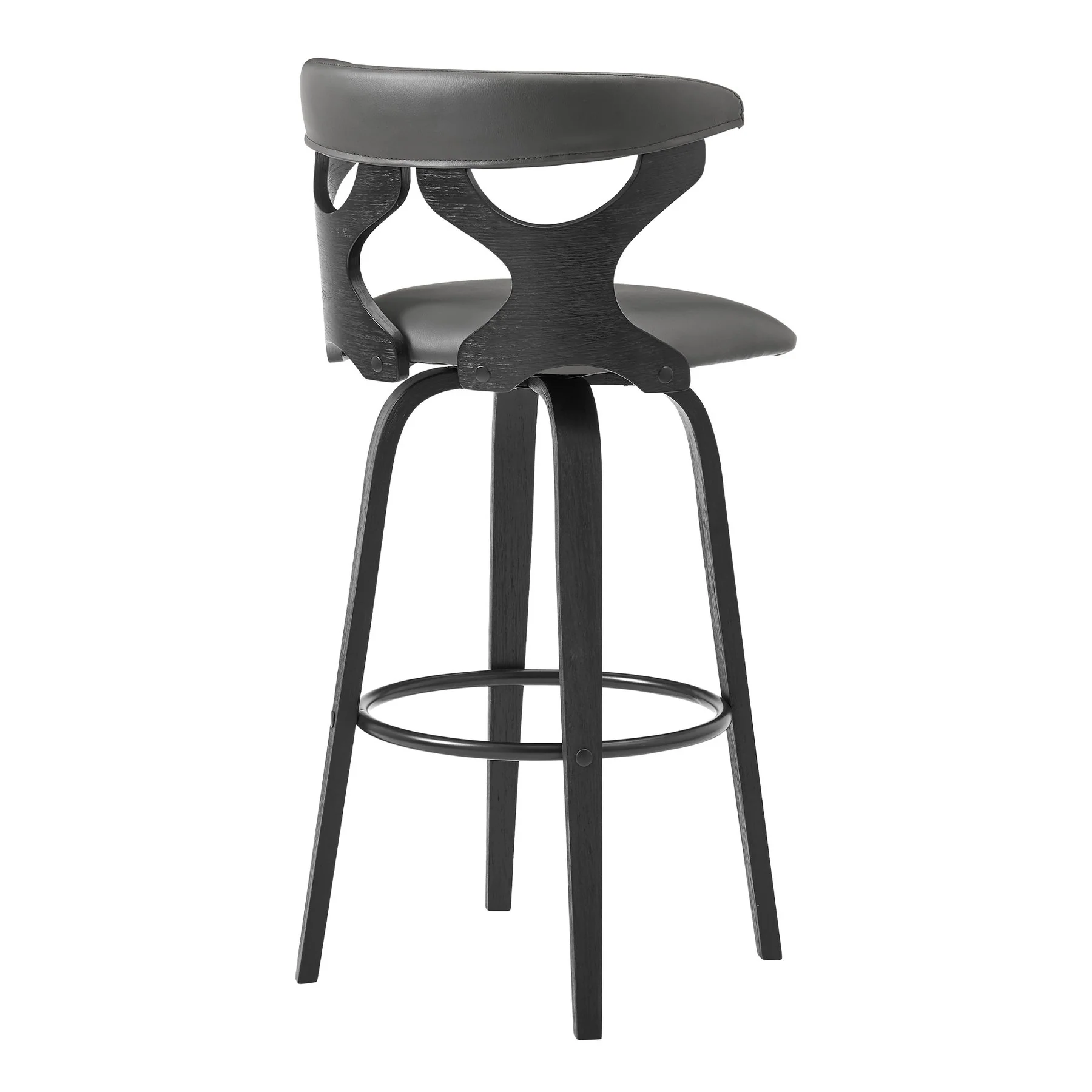 Zenia 26" Swivel Counter Stool in Gray Faux Leather and Black Wood - Image 4