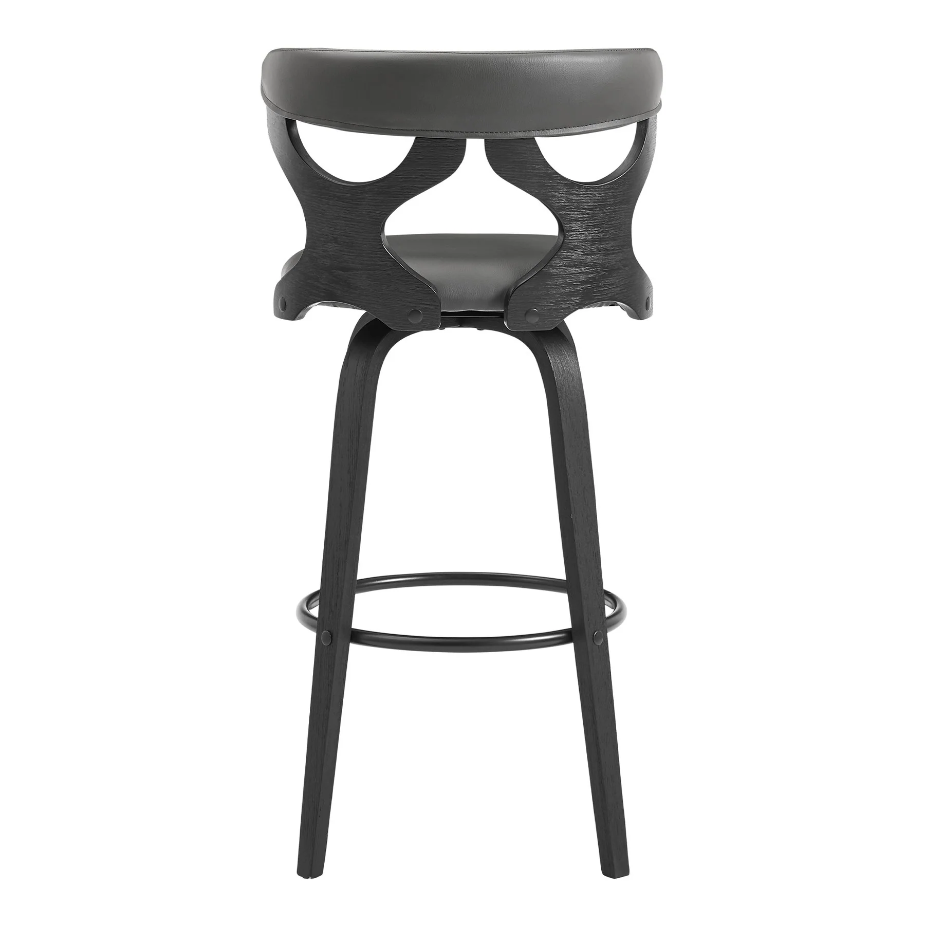 Zenia 30" Swivel Bar Stool in Gray Faux Leather and Black Wood - Image 5