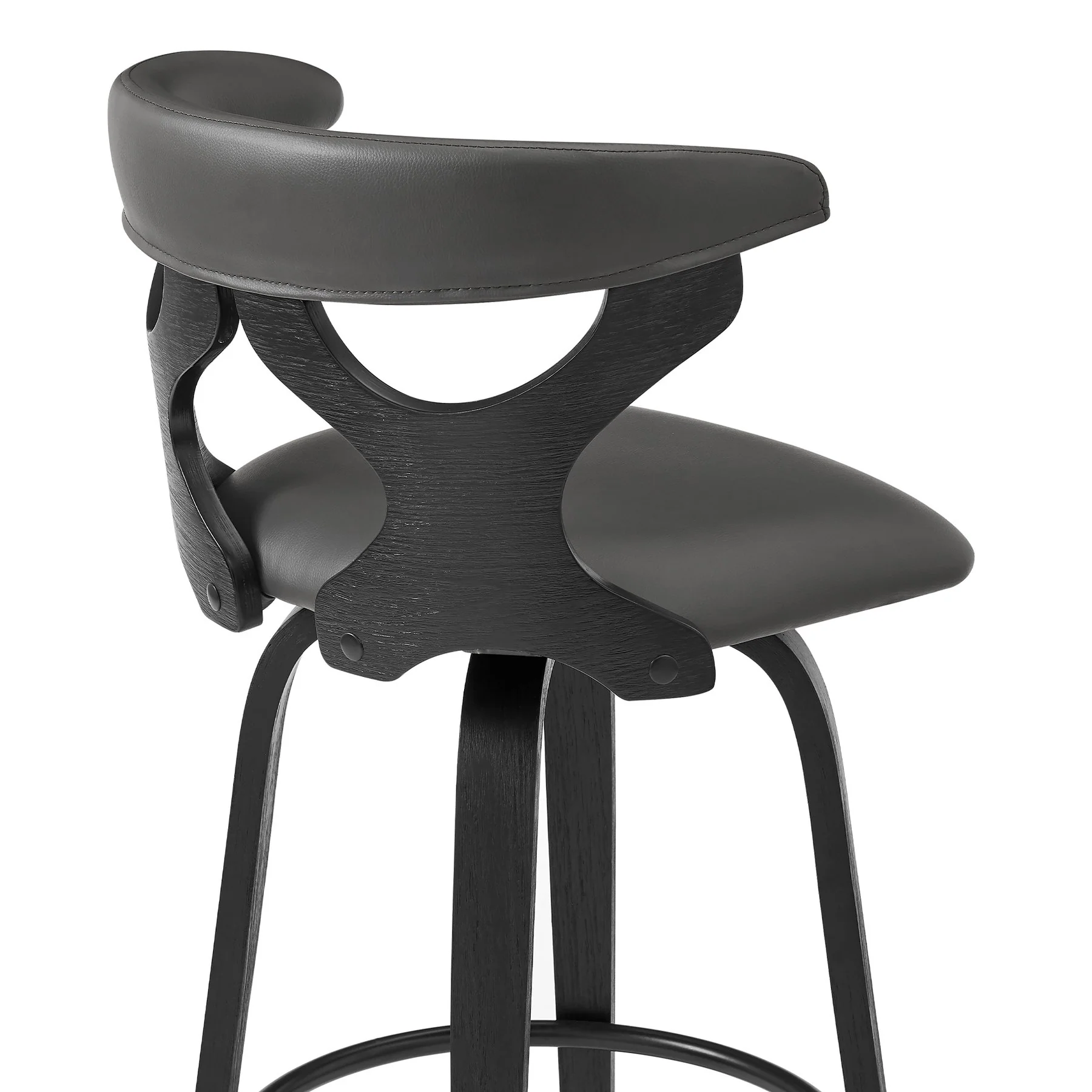 Zenia 30" Swivel Bar Stool in Gray Faux Leather and Black Wood - Image 7