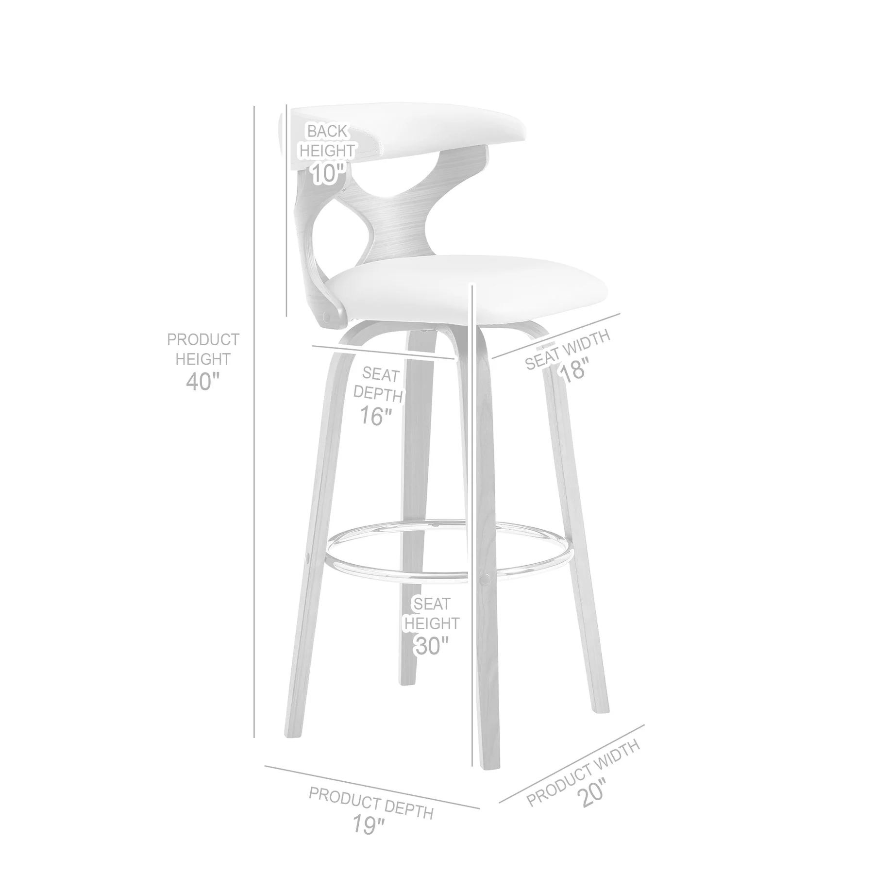 Zenia 30" Swivel Bar Stool in Gray Faux Leather and Walnut Wood - Image 8