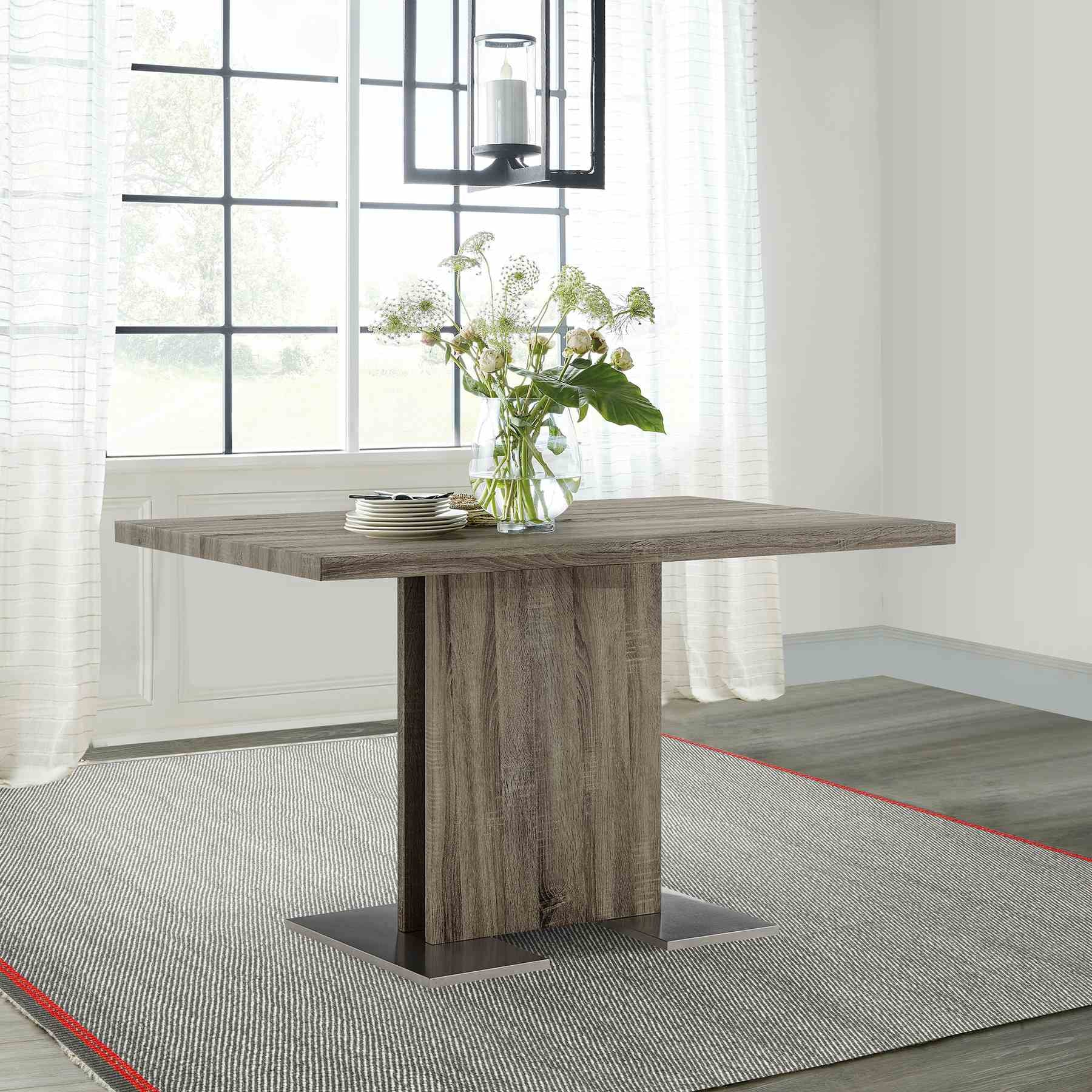 Zenith Dining Table in Walnut Wood and Brushed Stainless Steel Finish - Image 6