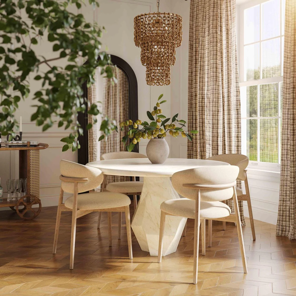 Zinea Cream Performance Textured Velvet Dining Chair - Image 2