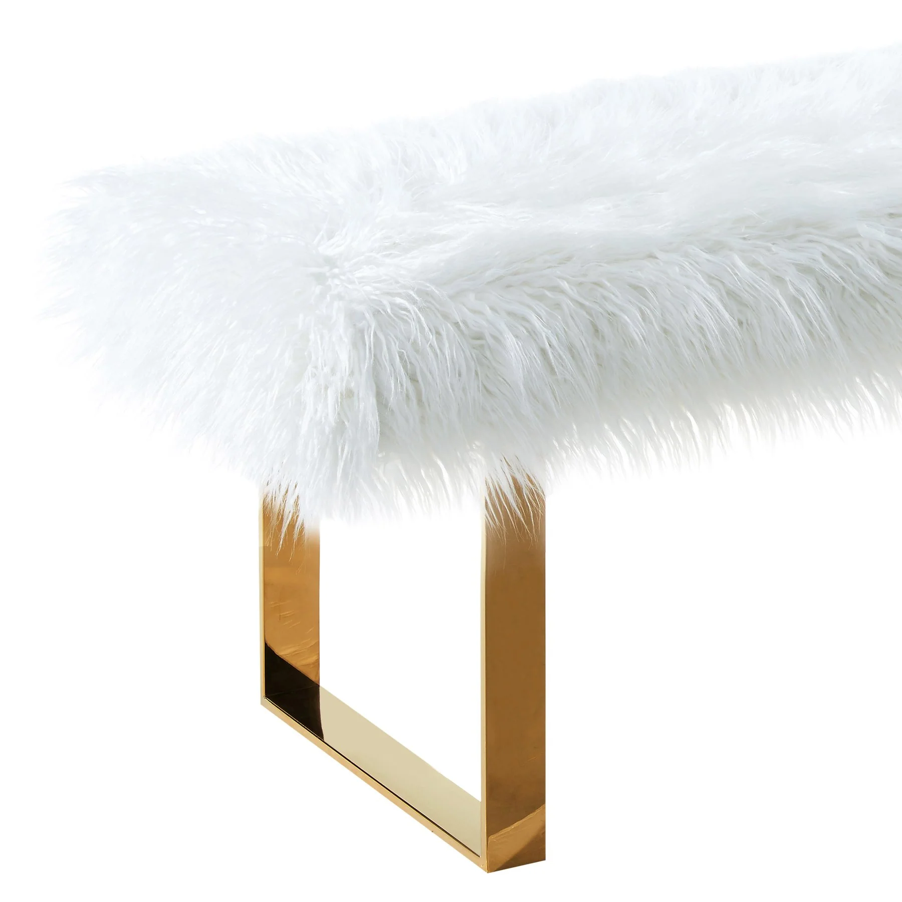 Zinna Contemporary Bench in White Fur and Gold Stainless Steel Finish - Image 2