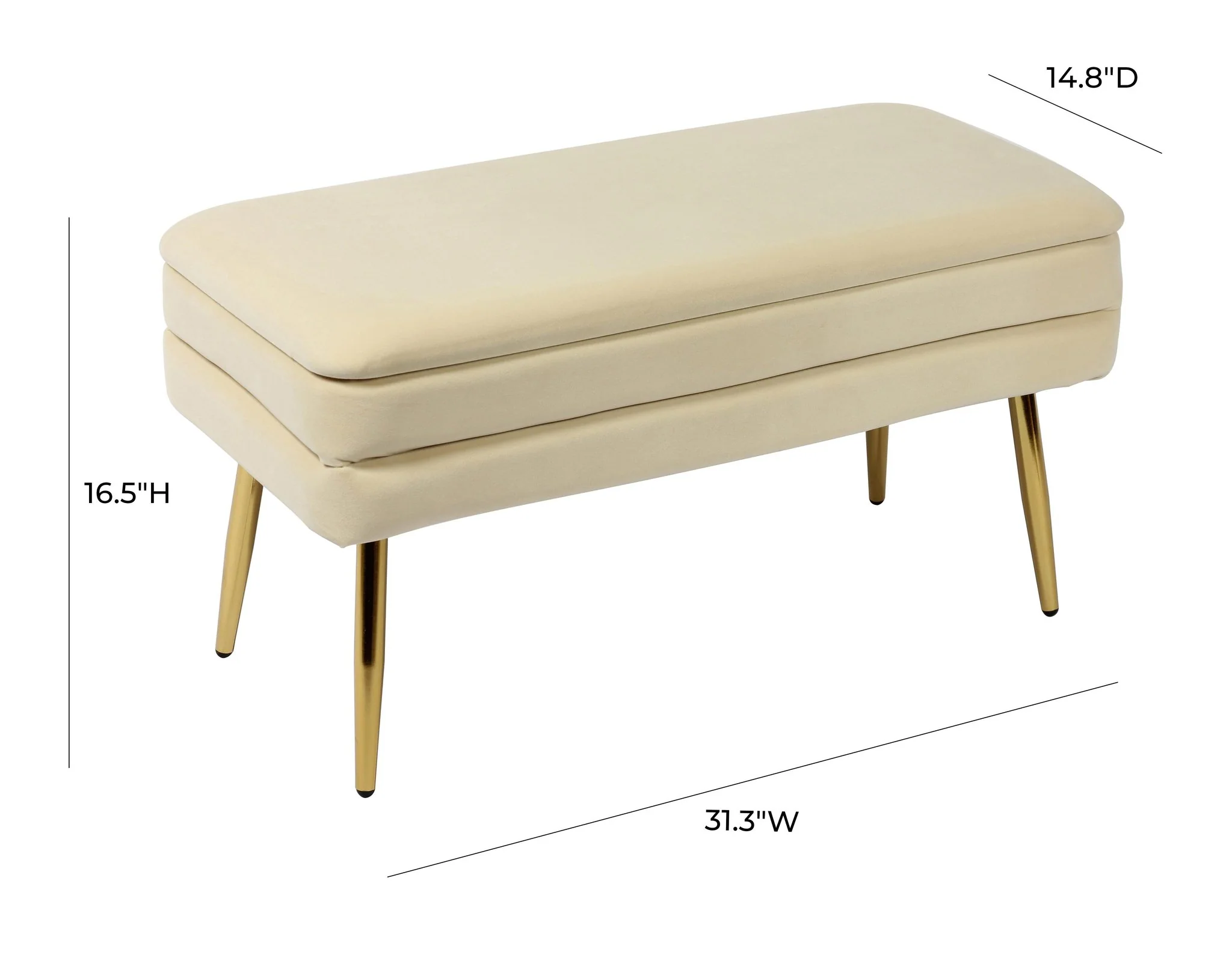 Ziva Cream Velvet Storage Bench - Image 6