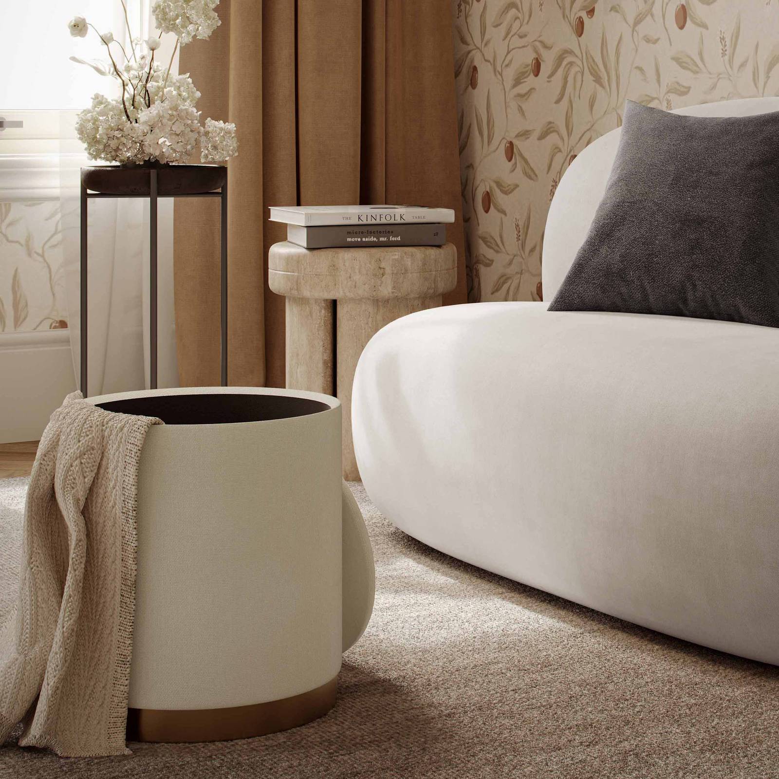 Zoe Cream Chenille Storage Ottoman - Image 2
