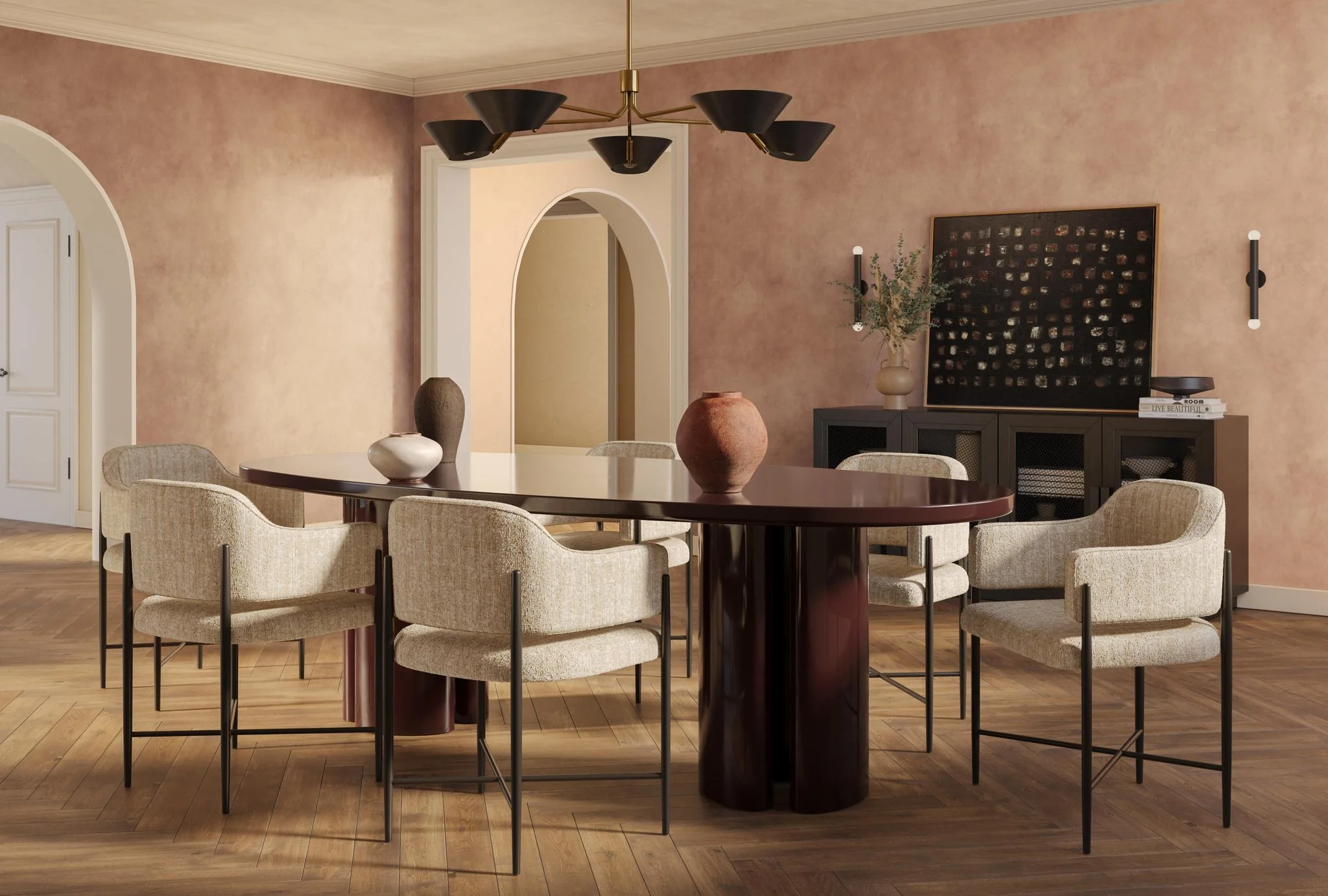 Zola Burgundy Lacquer Oval Dining Table - Image 2