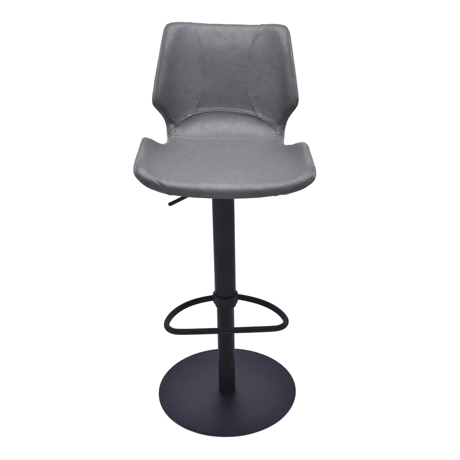 Zuma Adjustable Swivel Metal Barstool in Vintage Gray Faux Leather and Black Metal Finish - Image 2