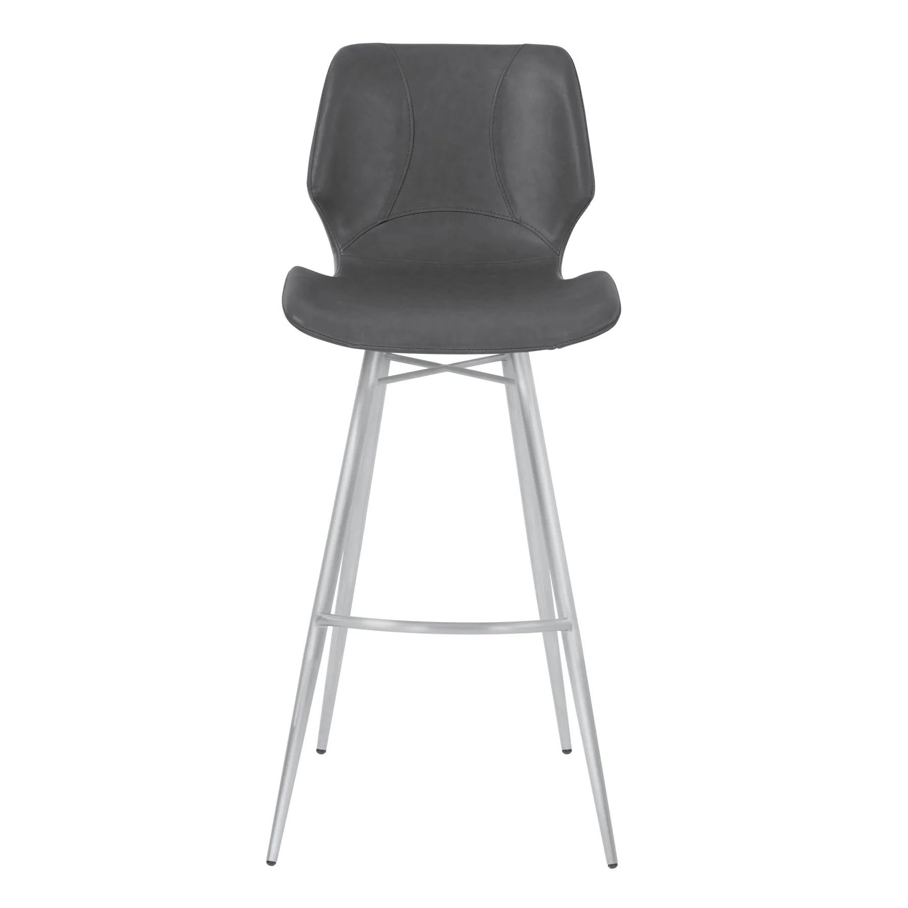 Zurich 26" Counter Height Metal Barstool in Vintage Gray Faux Leather with Brushed Stainless Steel Finish - Image 2