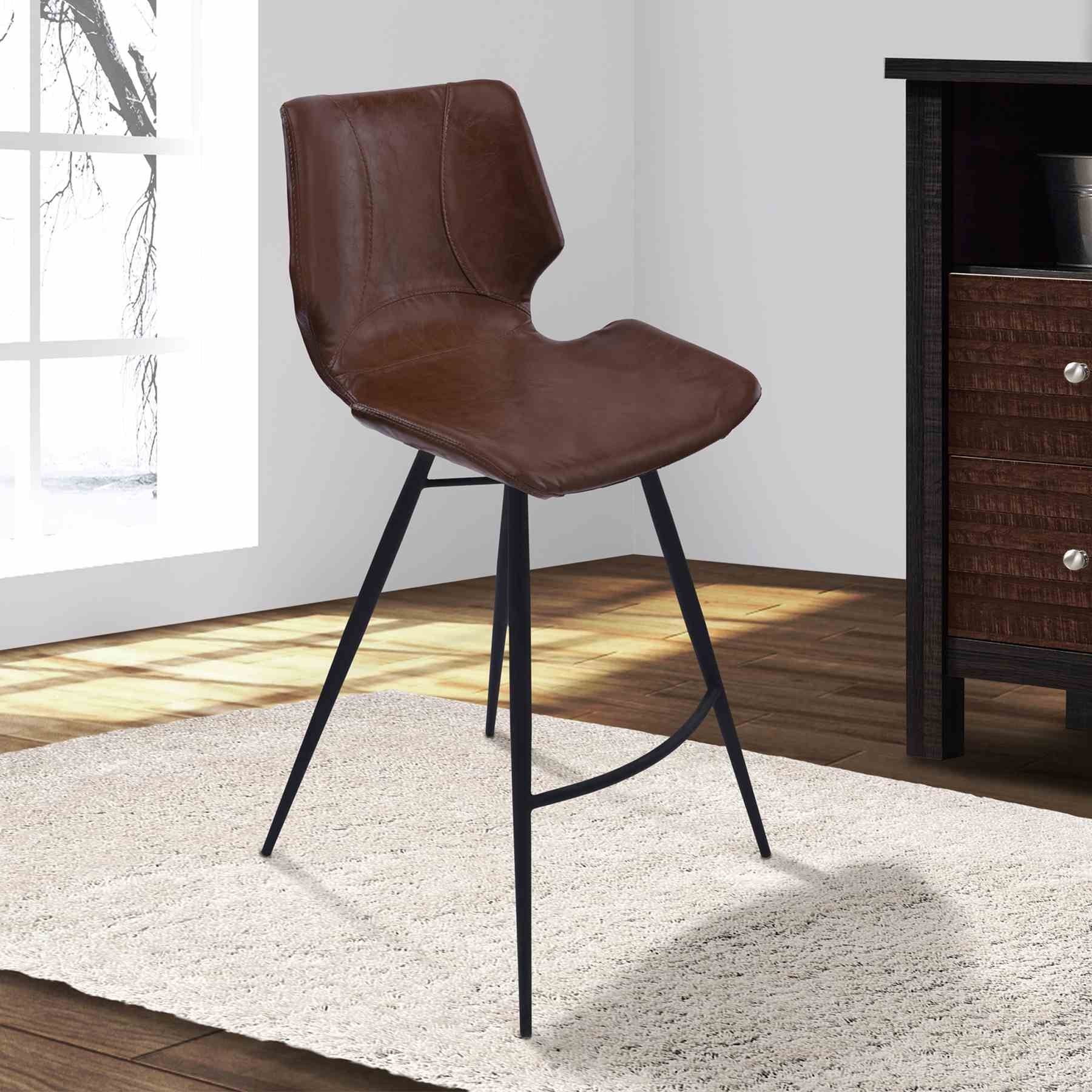 Zurich 30" Bar Height Metal Barstool in Vintage Coffee Faux Leather and Black Metal Finish - Image 5