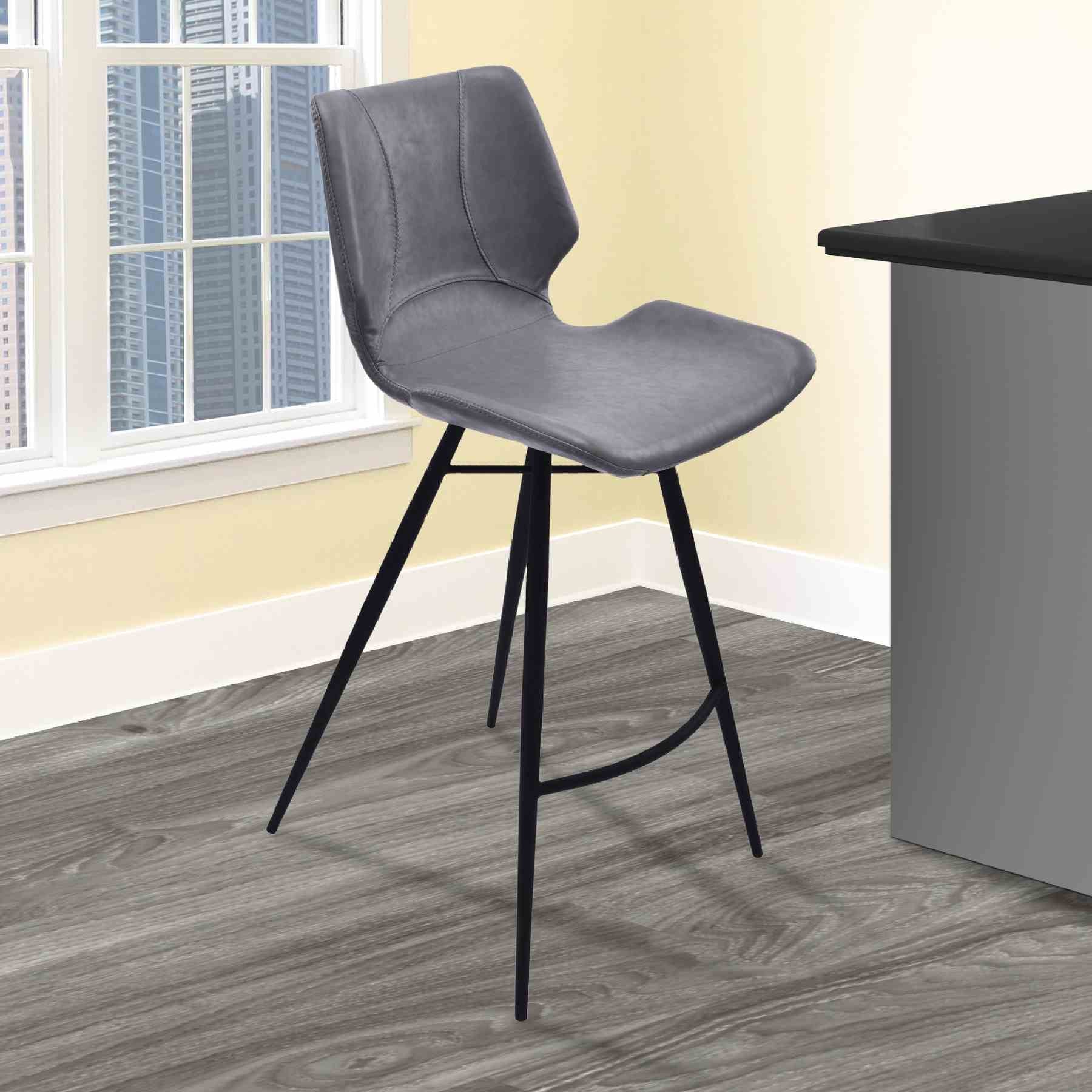 Zurich 30" Bar Height Metal Barstool in Vintage Gray Faux Leather and Black Metal Finish - Image 5