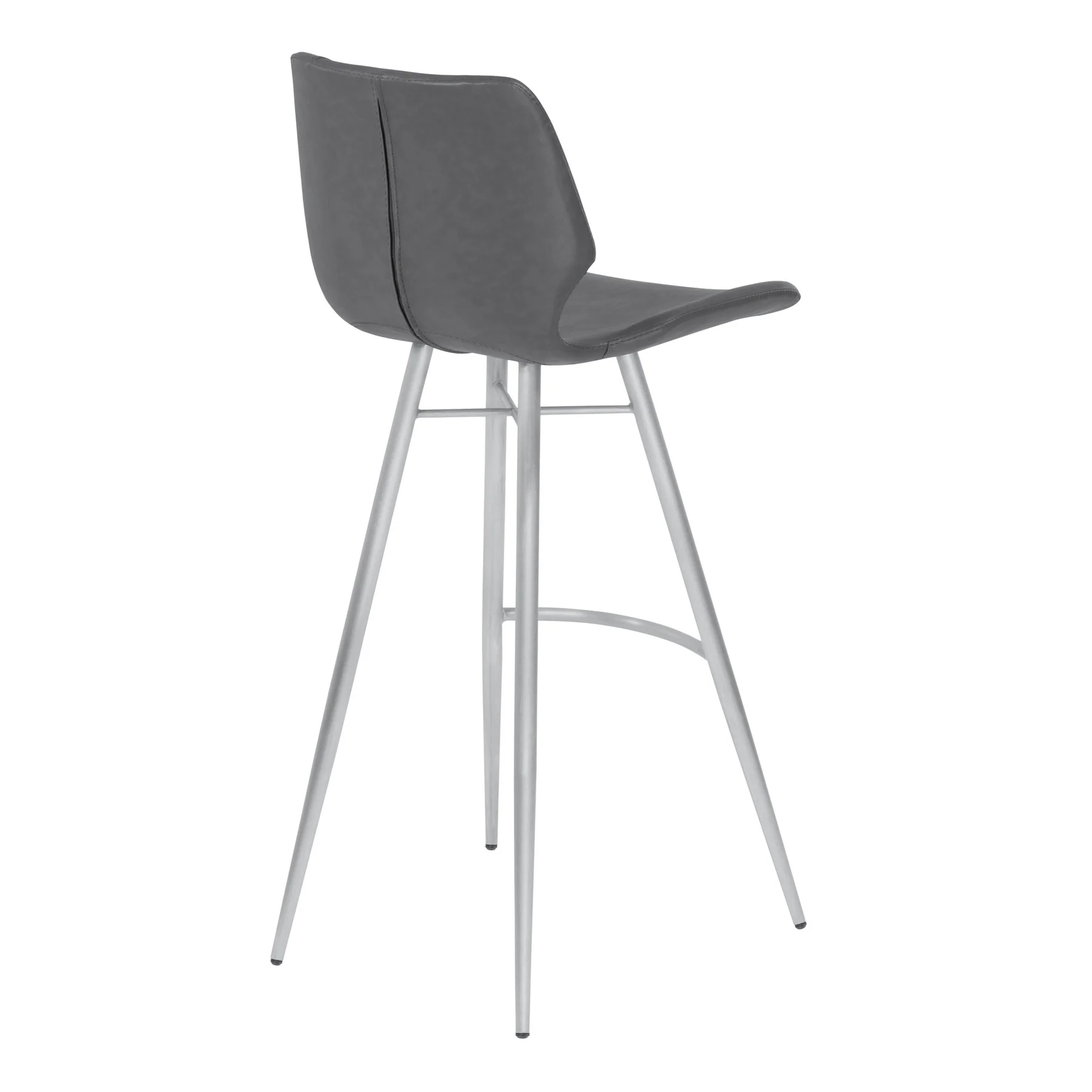 Zurich 30" Bar Height Metal Barstool in Vintage Gray Faux Leather with Brushed Stainless Steel Finish - Image 3