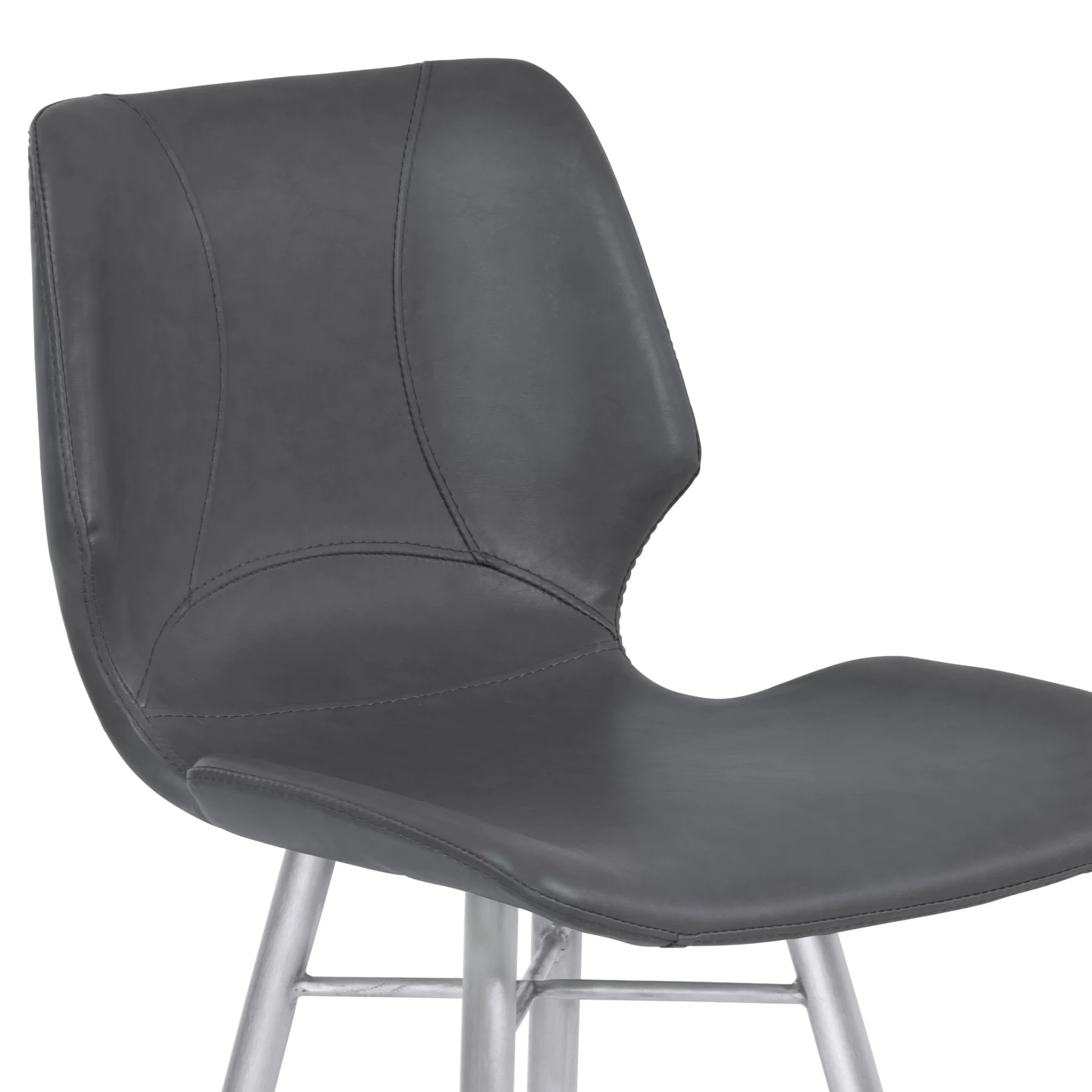 Zurich 30" Bar Height Metal Barstool in Vintage Gray Faux Leather with Brushed Stainless Steel Finish - Image 4
