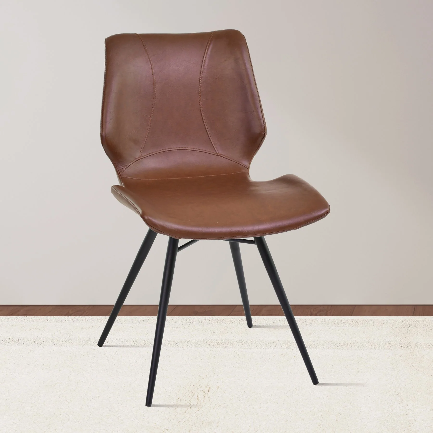 Zurich Dining Chair in Vintage Coffee Faux Leather and Black Metal Finish - Set of 2 - Image 7