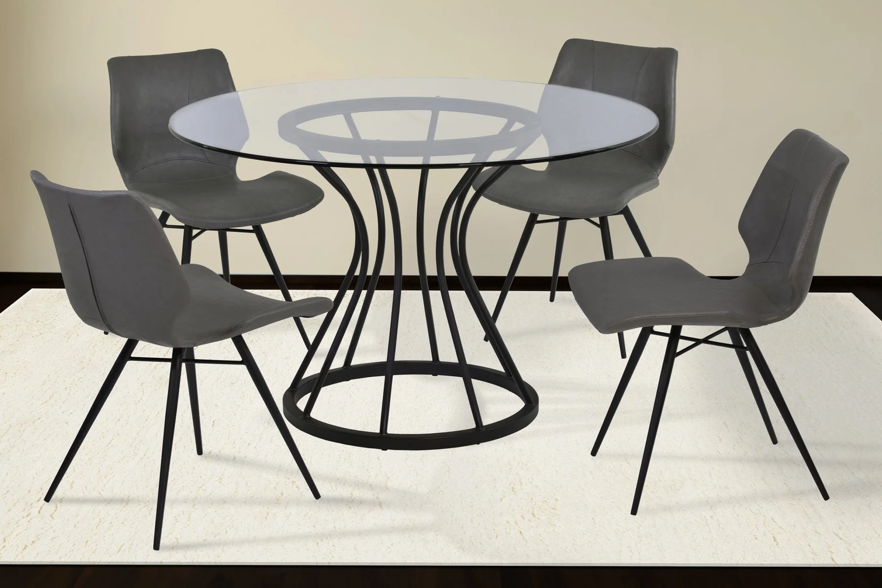 Zurich Dining Chair in Vintage Gray Faux Leather and Black Metal Finish - Set of 2 - Image 7